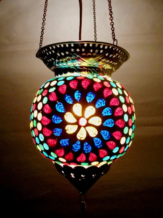 Multicolor Hanging Lamp Decorative Glass Lantern Beautiful warm light Mosaic work Electric Lamp Multicolor Glass