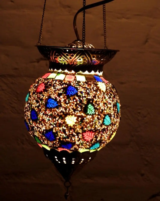 Multicolor Hanging Lamp Decorative Glass Lantern Beautiful warm light Mosaic work Electric Lamp Multicolor Glass