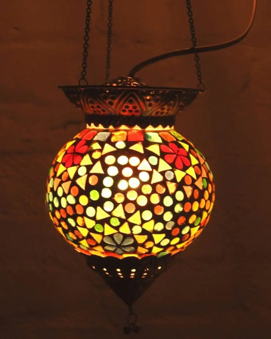 Multicolor Hanging Lamp Decorative Glass Lantern Beautiful warm light Mosaic work Electric Lamp Multicolor Glass