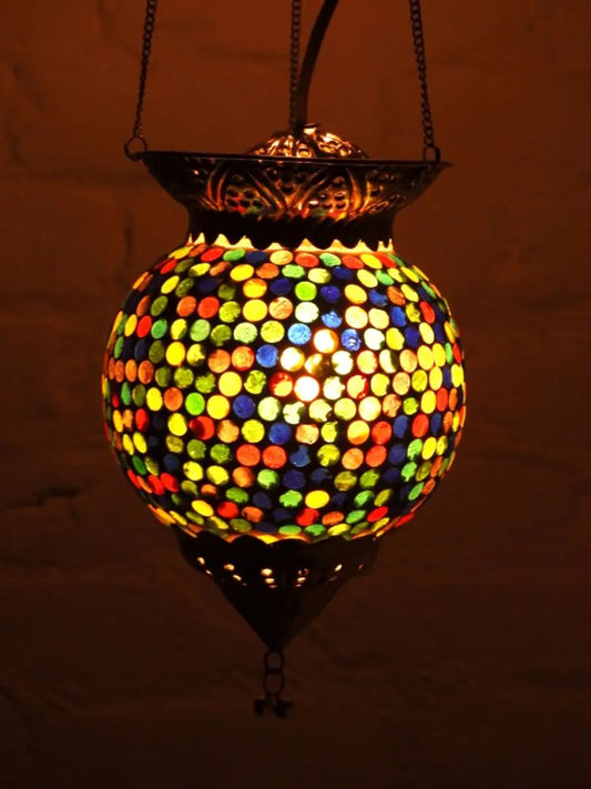 Multicolor Hanging Lamp Decorative Glass Lantern Beautiful warm light Mosaic work Electric Lamp Multicolor Glass