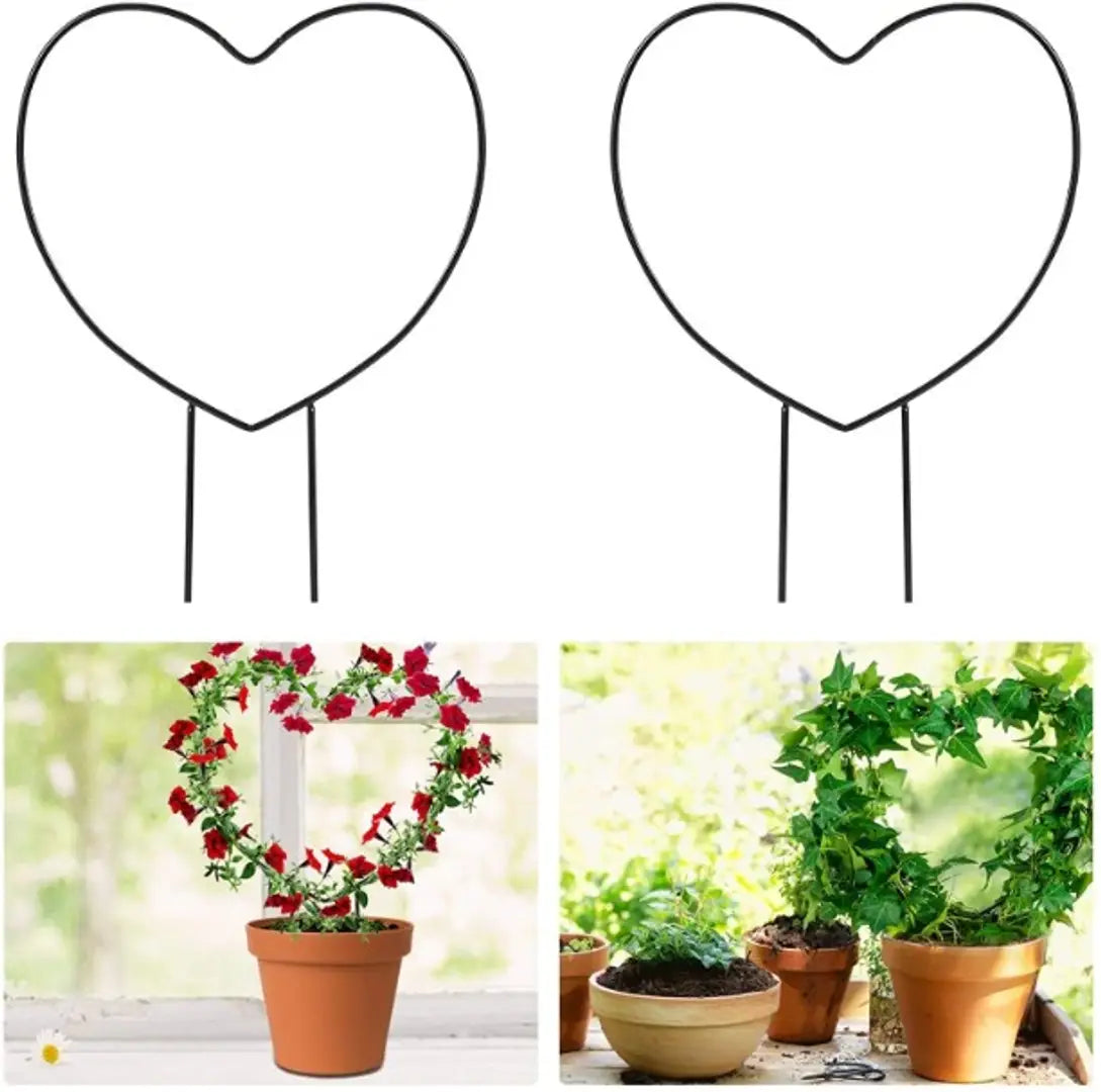 GreyFox Garden Trellis for Plant Flower Climbing Decorative Potted Plant Support Stakes Heart- Shaped Vines and Flowers Stands for Ivy Rose Grape Cucumber Clematis Black (Pack of 2)