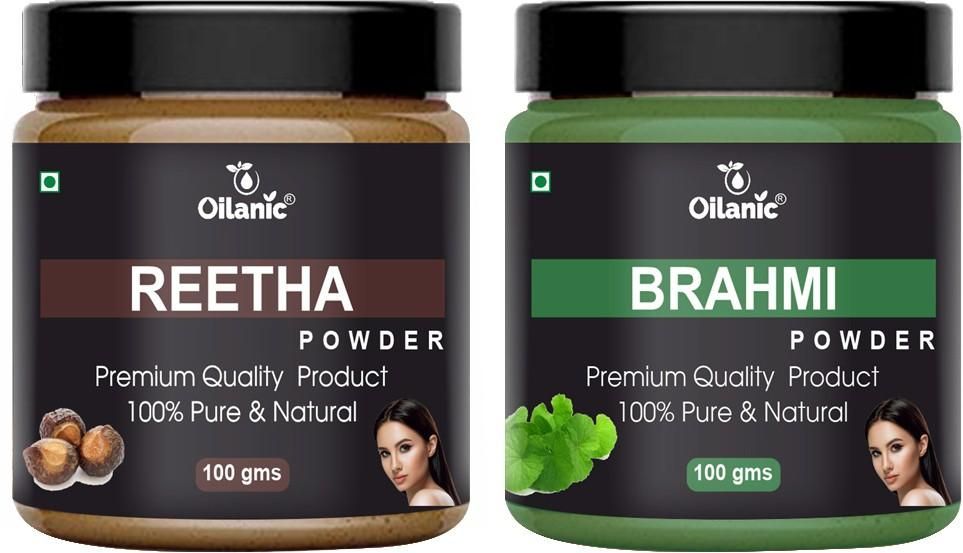 Oilanic   Pure & Natural Reetha & Brahmi Powder- For Skin & Hair Combo Pack of 2 Jar 100gm (200gm)