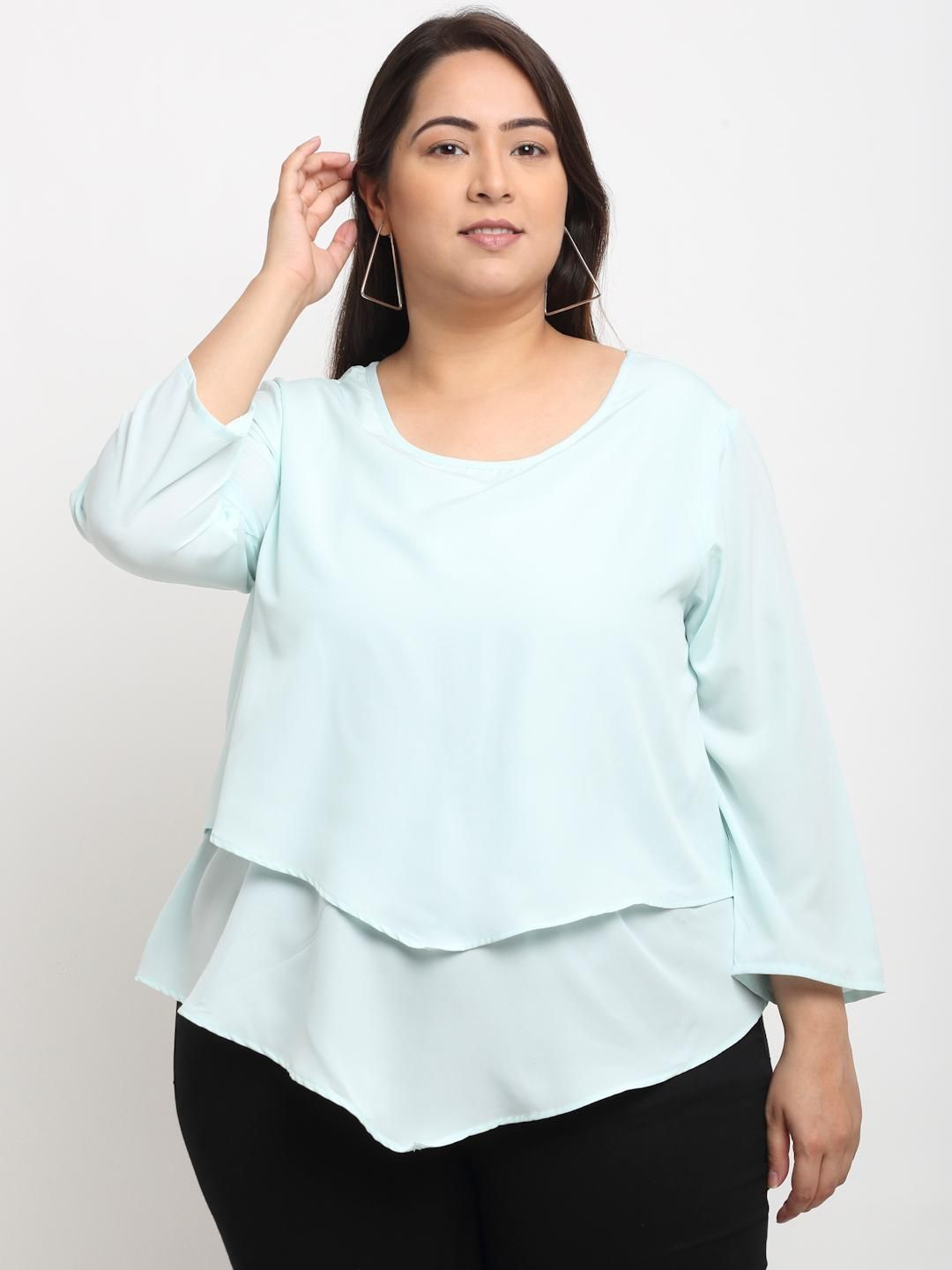 Flambeur Women's Plus Size Crepe Solid Tops