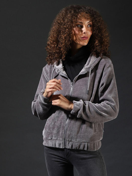 Women's  Cotton Blend Grey Solid Sweatshirt