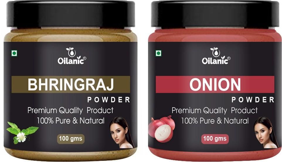 Oilanic  Pure & Natural Bhringraj & Onion Powder- For Skin & Hair Combo Pack of 2 Jar 100gm (200gm)