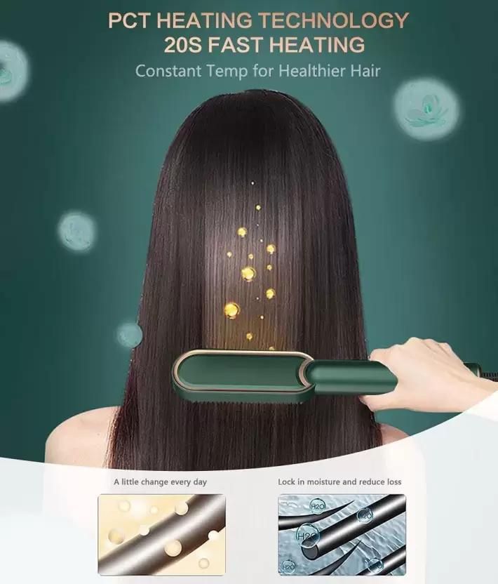 Unisex Hair Straightener Comb With 5 Temperature Control (Green)