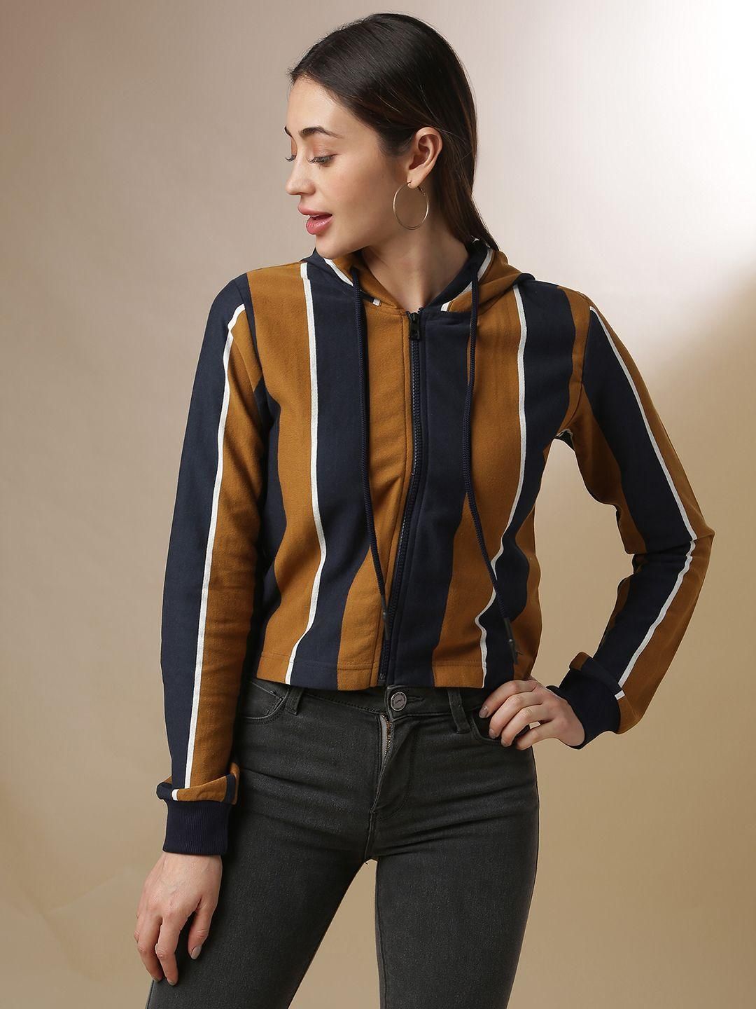 Women's  Cotton Multicolor Narrow Stripes Sweatshirt