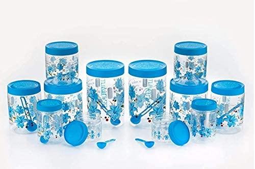 Plastic Kitchen Storage Container Set airtight Box Set for Spices (12 pcs) Blue