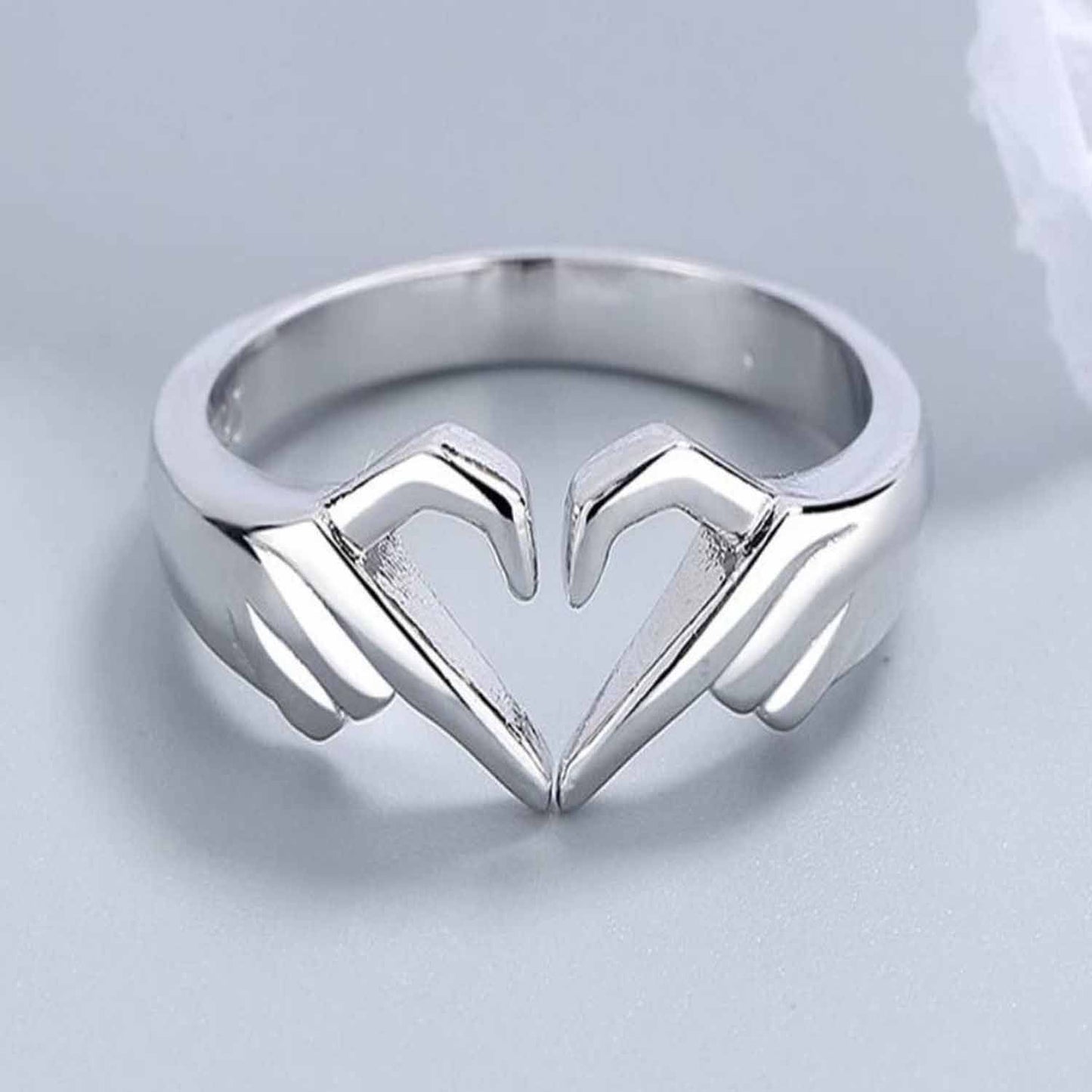 Silver Geometric Palm Love Gesture Couple Hands Than Heart Finger Thumb Ring