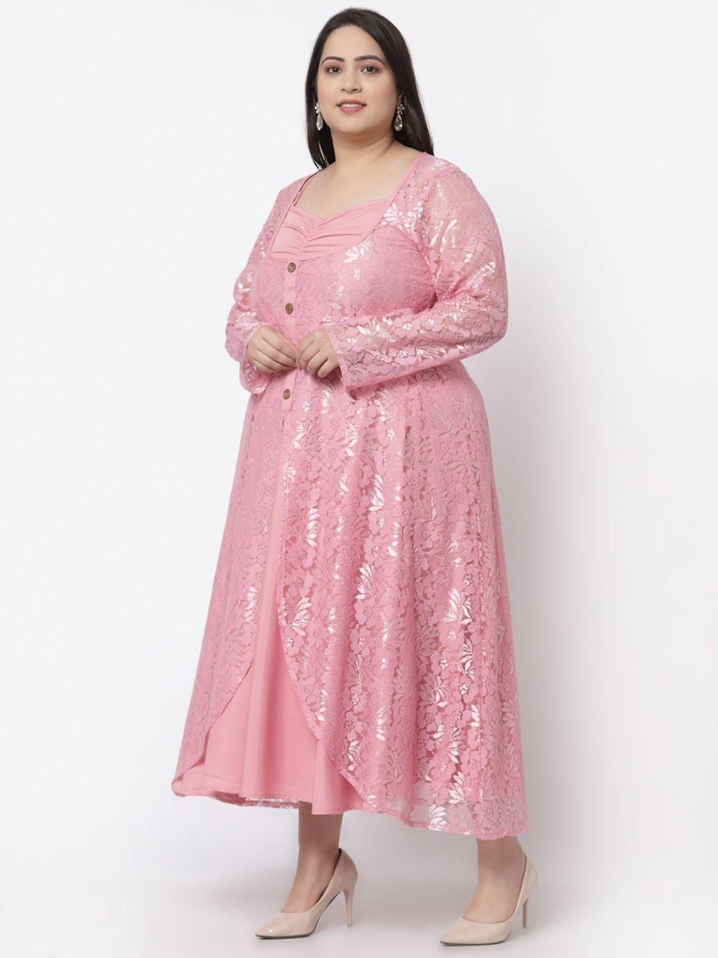 Flambeur Women's Plus Size Net Solid Drop Waist Dress