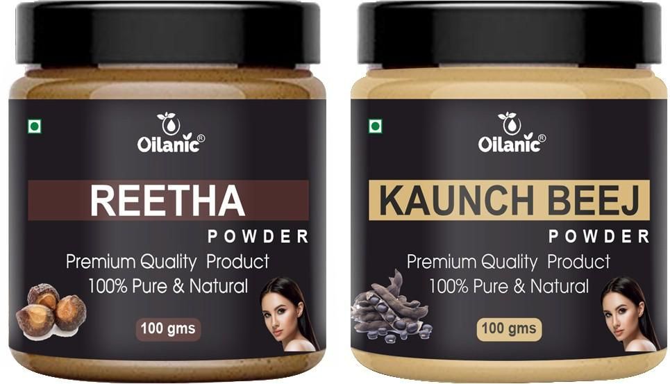 Oilanic  Pure & Natural Reetha & Kaunch Beej Powder- For Skin & Hair Combo Pack of 2 Jar 100gm (200gm)
