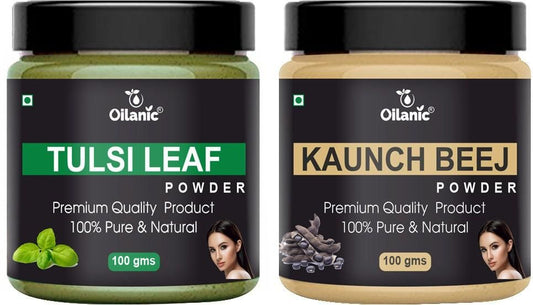 Oilanic  Pure & Natural Tulsi & Kaunch Beej Powder- For Skin & Hair Combo Pack of 2 Jar 100gm (200gm)