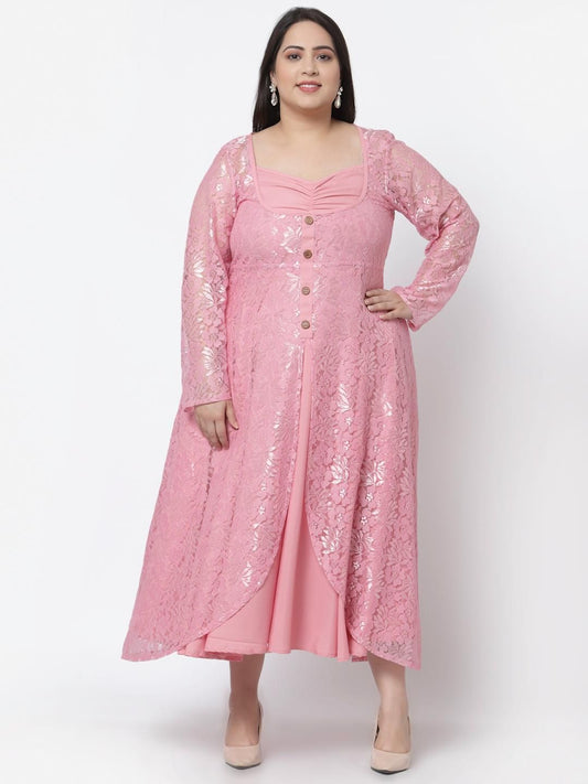 Flambeur Women's Plus Size Net Solid Drop Waist Dress