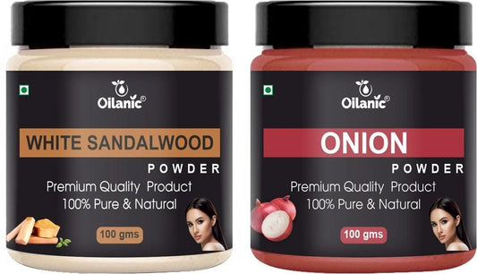 Oilanic  Pure & Natural White Sandalwood & Onion Powder- For Skin & Hair Combo Pack of 2 Jar 100gm (200gm)