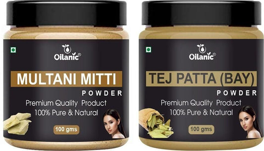 Oilanic   Pure & Natural Multani Mitti & Tej Patta Powder- For Skin & Hair Combo Pack of 2 Jar 100gm (200gm)