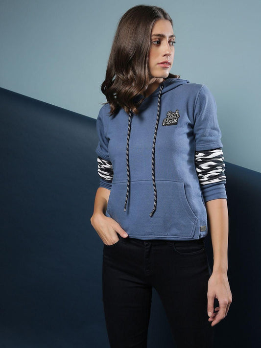 Women's  Cotton Blue Printed Sweatshirt