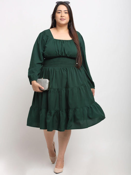 Women's Plus Size Crepe Solid Puff Sleeves Short Dress