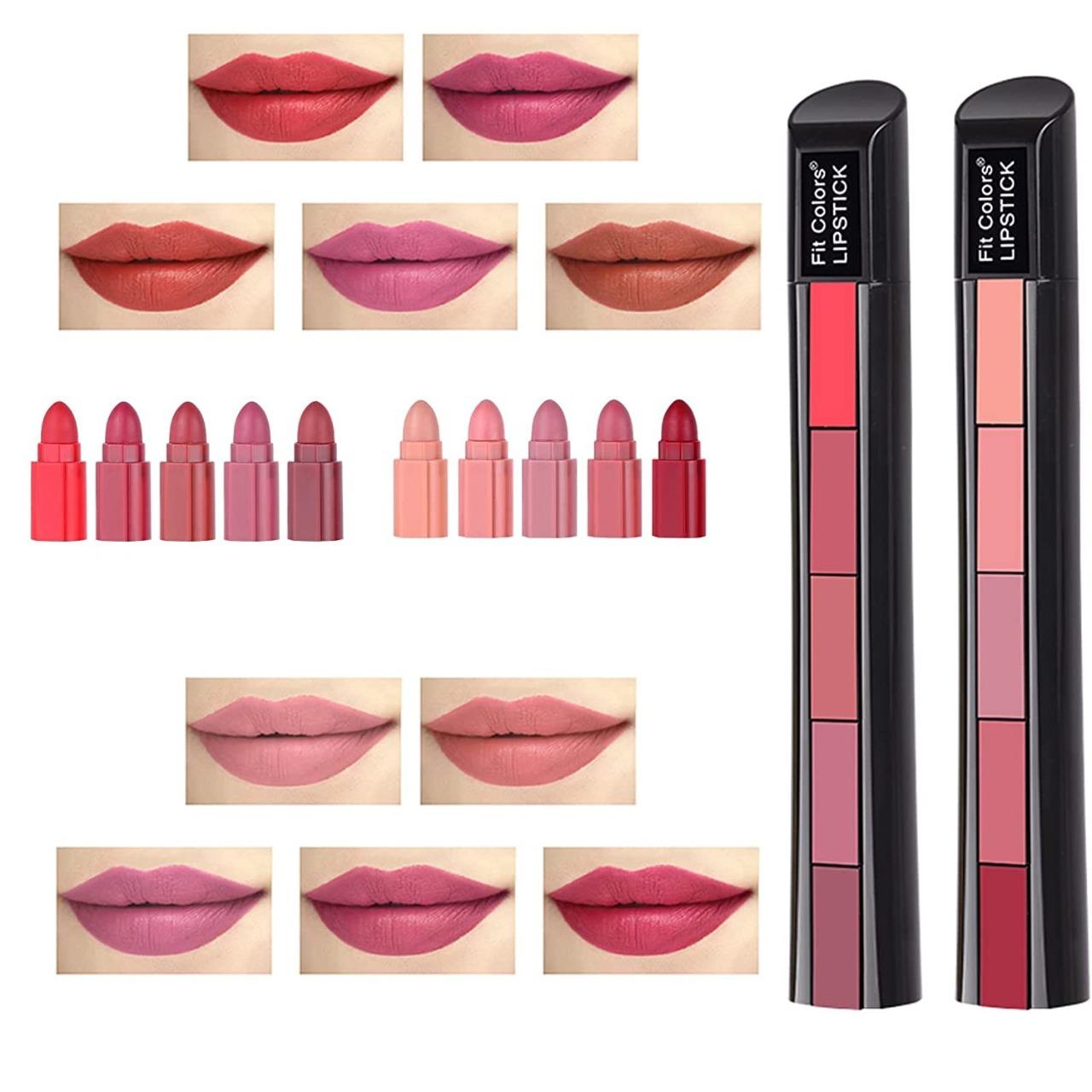 Longlasting And Waterproof 5 in 1 Lipstick shades (Pack Of 2)