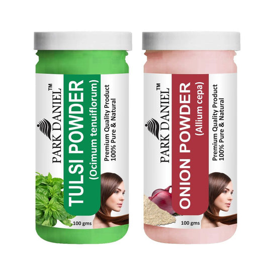 Park Daniel Pure & Natural Tulsi Powder & Onion Powder Combo Pack of 2 Bottles of 100 gm (200 gm )