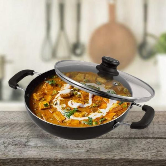 iPretty  Swadish Kadai-NonStick Kadai 24cm with Glass Lid Induction Base