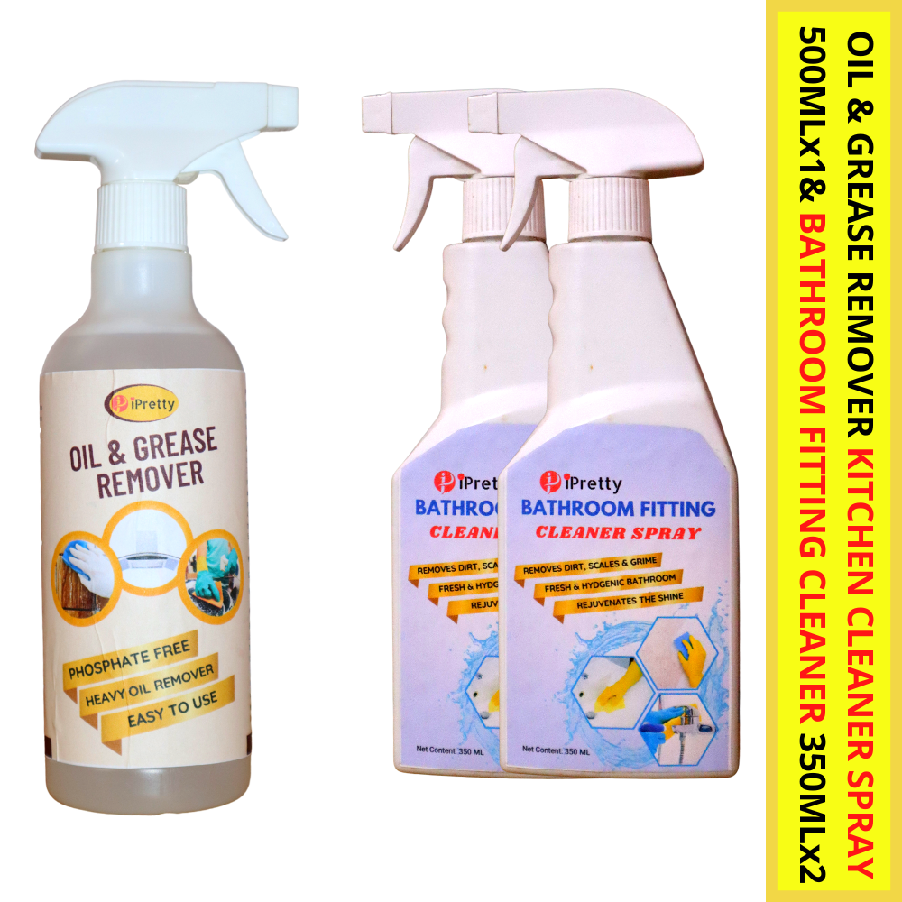 Kitchen Oil & Grease Remover Cleaner Spray(500mlX1) & Bathroom Fitting Cleaner Spray Stain Remover(350mlX2)