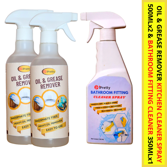 Kitchen Oil & Grease Remover Cleaner Spray(500mlX2) & Bathroom Fitting Cleaner Spray Stain Remover(350mlX1)