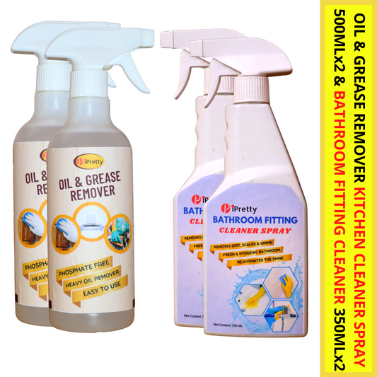Kitchen Oil & Grease Remover Cleaner Spray(500mlX2) & Bathroom Fitting Cleaner Spray Stain Remover(350mlX2)