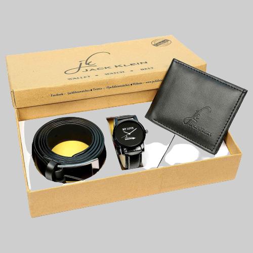 Men's Synthetic Leather Wallet, Belt & Watch (Pack of 3)