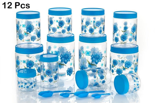 Plastic Kitchen Storage Container Set airtight Box Set for Spices (12 pcs) Blue