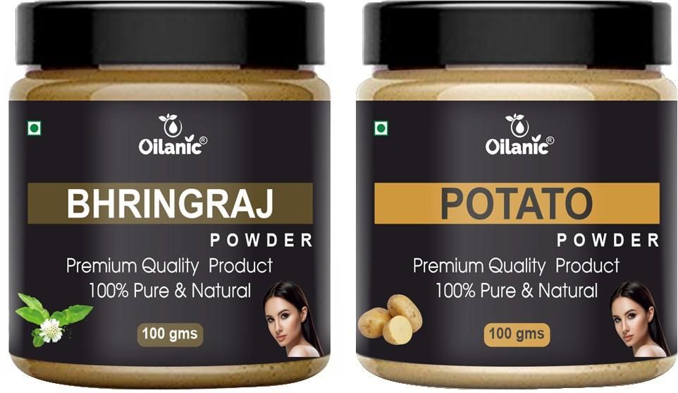 Oilanic  Pure & Natural Bhringraj & Potato Powder- For Skin & Hair Combo Pack of 2 Jar 100gm (200gm)