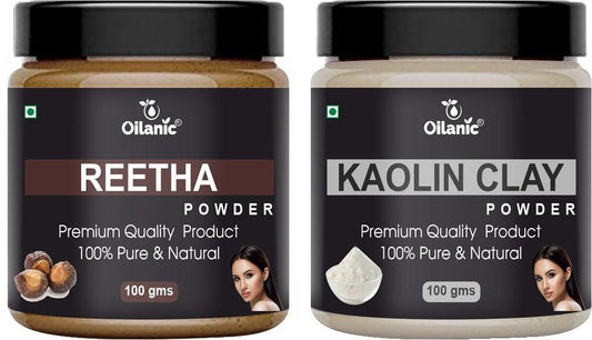 Oilanic   Pure & Natural Reetha & Kaolin Clay Powder- For Skin & Hair Combo Pack of 2 Jar 100gm (200gm)