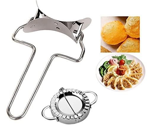 iPretty  Combo of Manual Stainless Steel Puri Cutter Roller Machine with Handle & Dumpling Maker(Momos Maker)for Home Baking Tools (pack of 2)