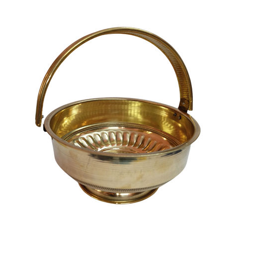 iPretty Brass Basket with handle | Pooja Flower Basket | Pooja Basket For Temple (Diameter 21cm)