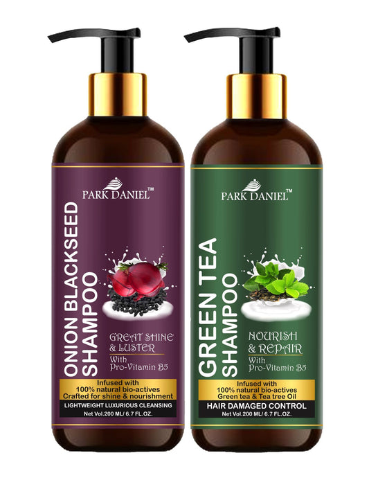 Park Daniel Premium Pure and Natural Onion Blackseed Shampoo & Green Tea Shampoo Combo Pack Of 2 bottle of 200 ml(400 ml)