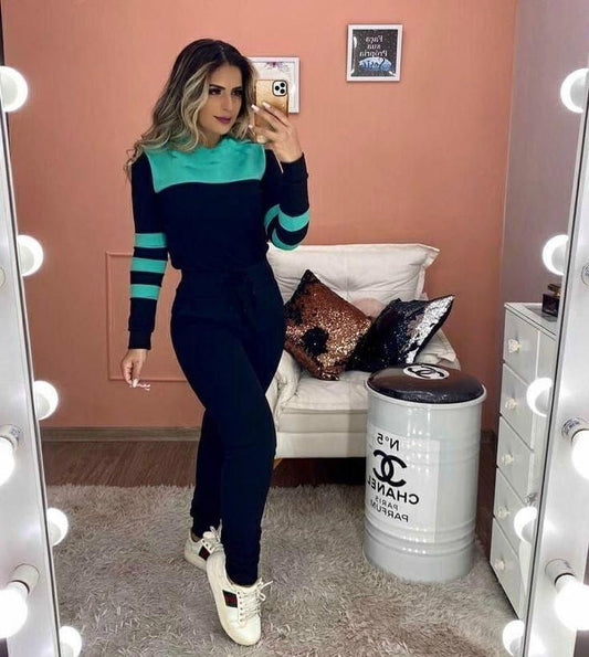 Women's Cotton Rib Color Block Track Suit