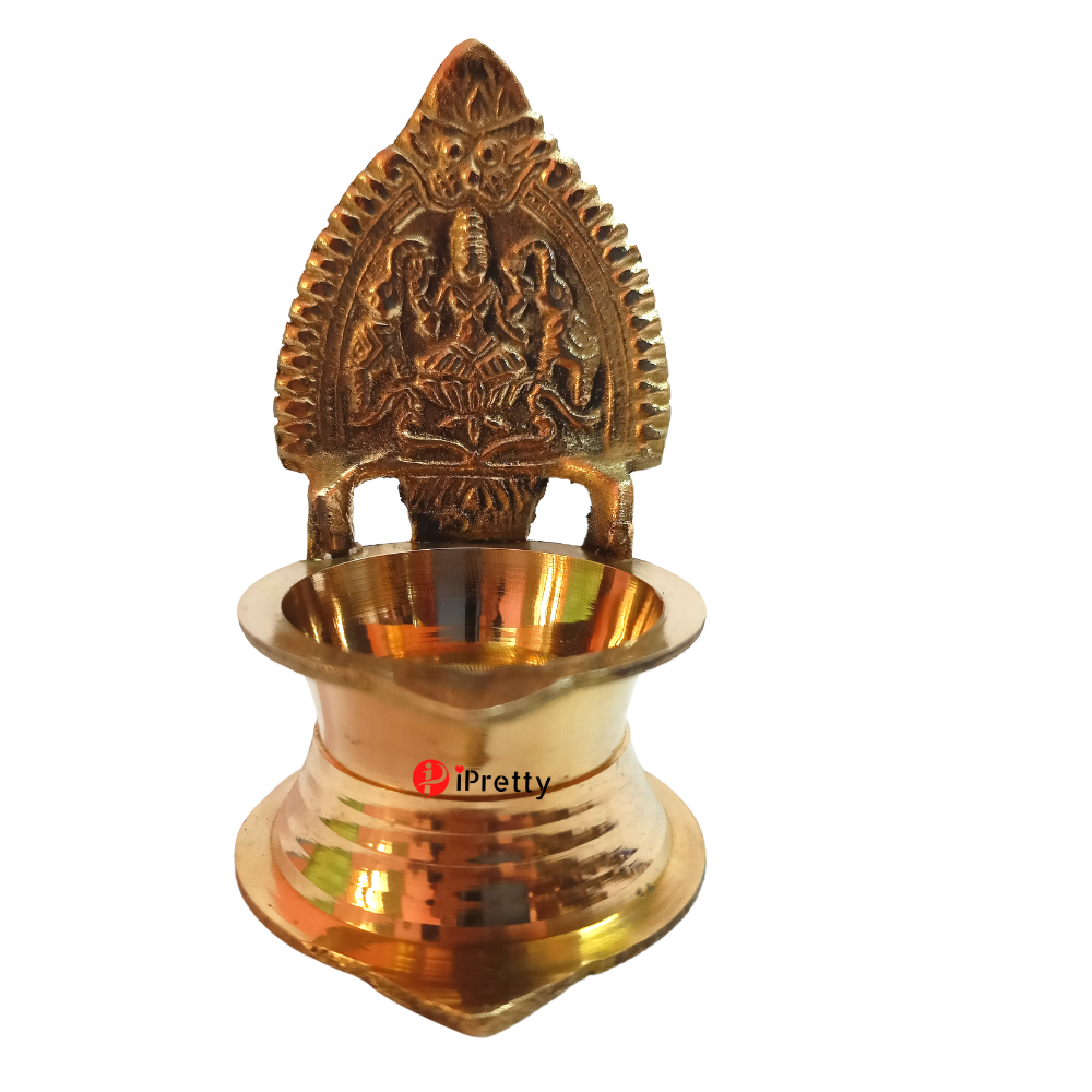 Brass Kamakshi Singhasan Diya for Pooja | Laxmi Lotus Throne Brass Diya (Height 8.8 cm)