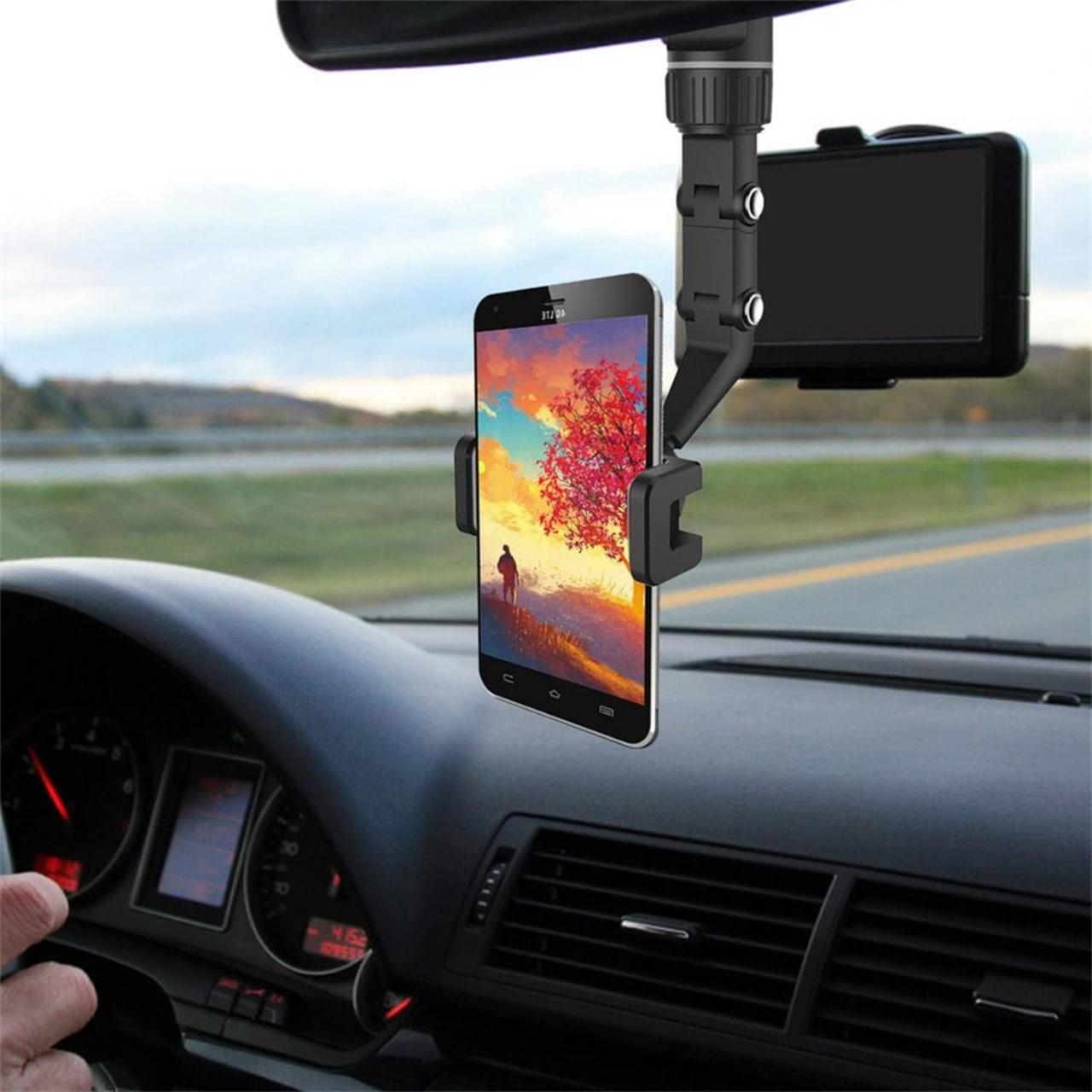 Mobile Phone Holder with Car Rear Mirror Mount Bracket
