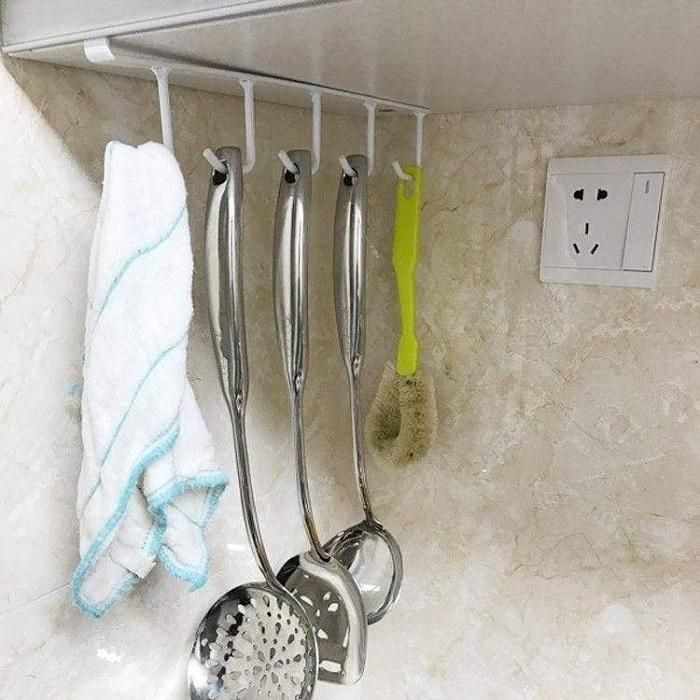 iPretty  Hook Organizer-Under Shelf 6 Hook Metal Storage Organizer for Kitchen, Bathroom, Office Buy 1 Get 1