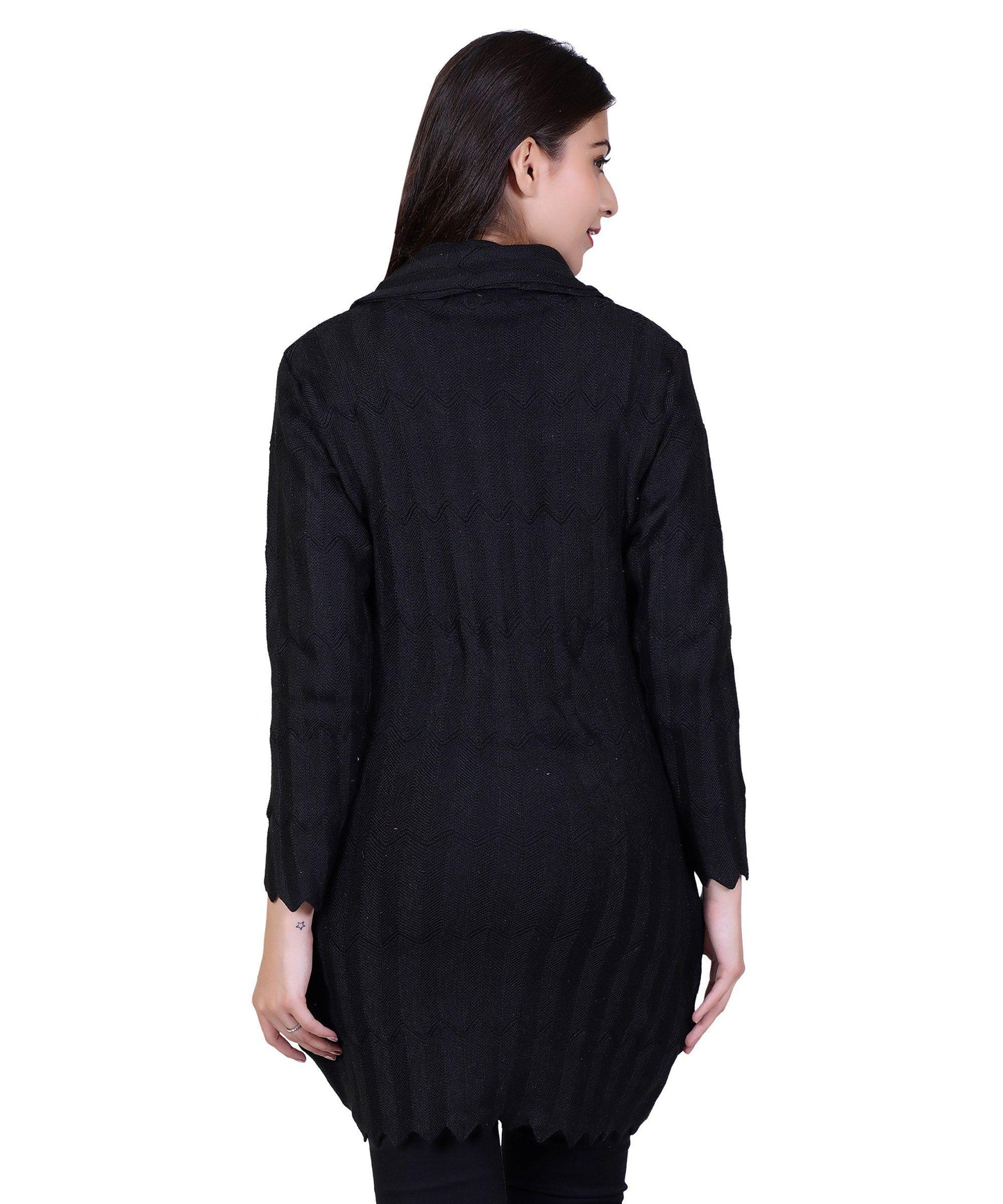 Women's Woolen Woven Front Open Buttoned Cardigan