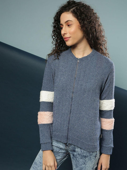 Women's Wool Blue Solid Sweatshirt