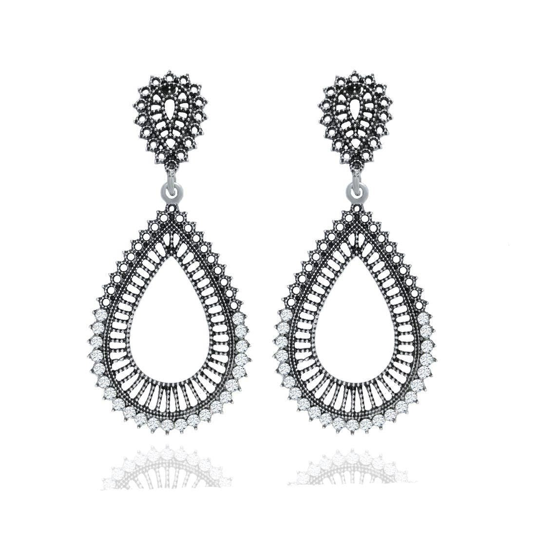 Trend-setting Silver Plated Oxidized Earrings