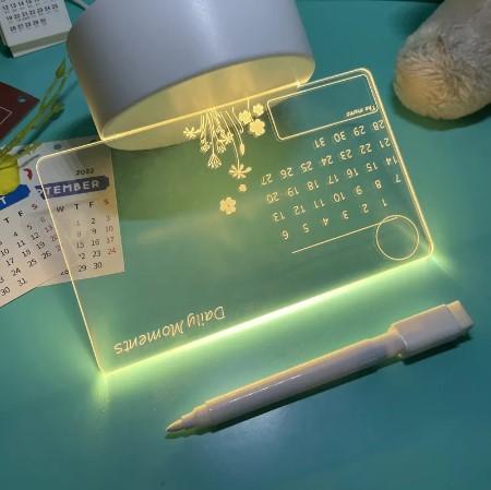 Acrylic Night Light Message Writing Board Notepad with Marker Pen Home Bedroom Creative Memo Writing Plate Table Lamp for Kids