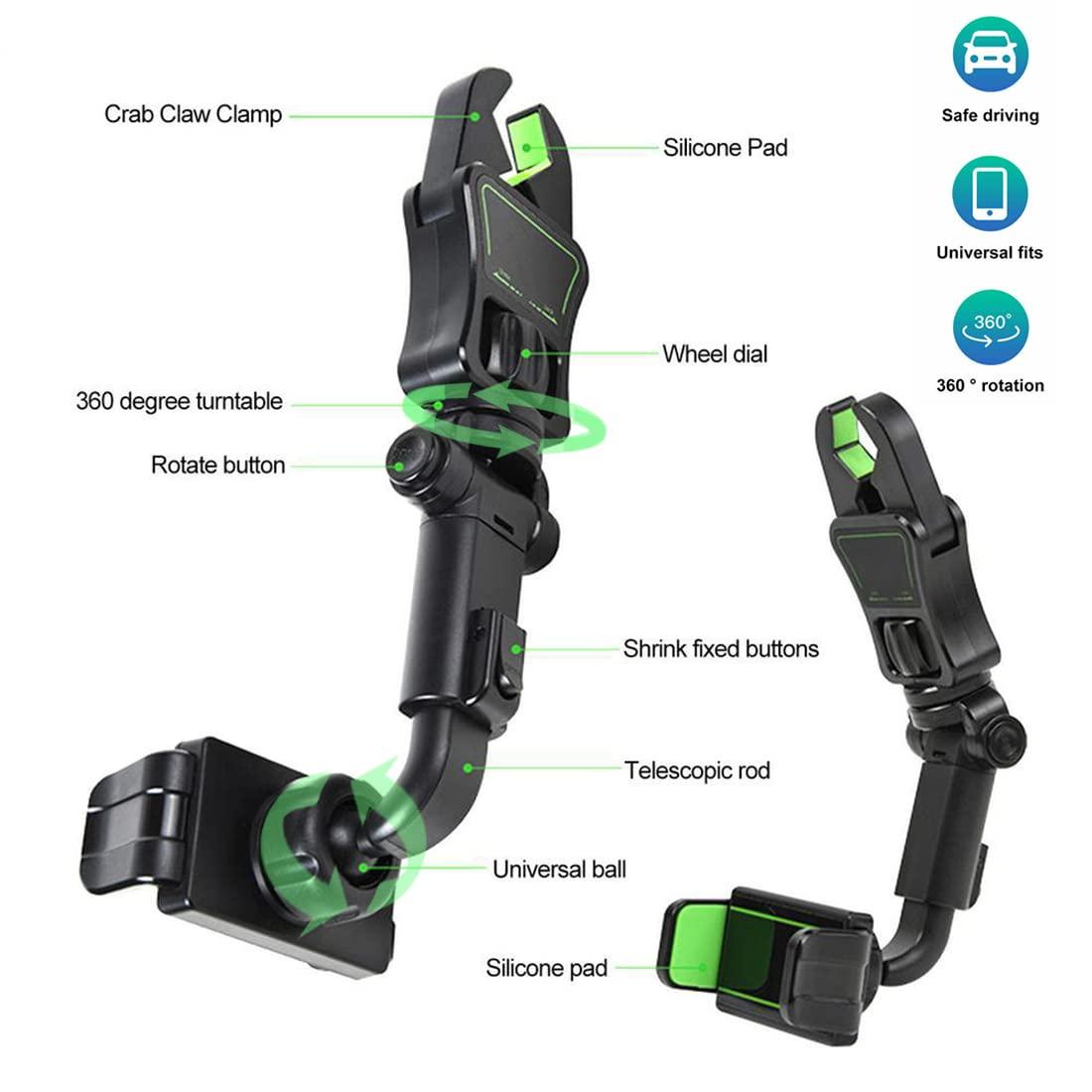 Mobile Phone Holder with Car Rear Mirror Mount Bracket