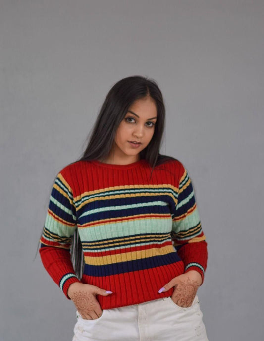 Women's Woolen Color Block Full Sleeves Sweater