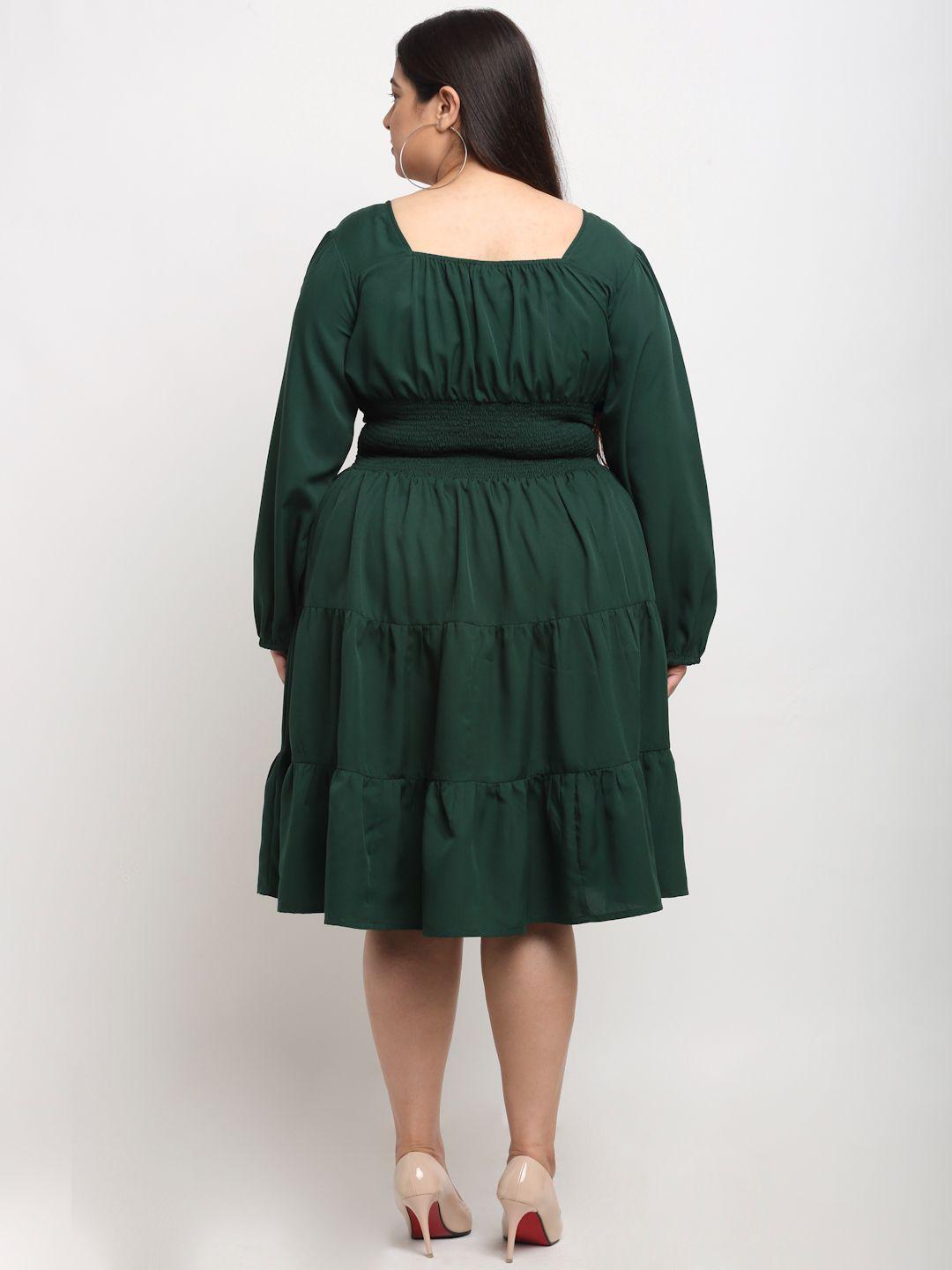 Women's Plus Size Crepe Solid Puff Sleeves Short Dress