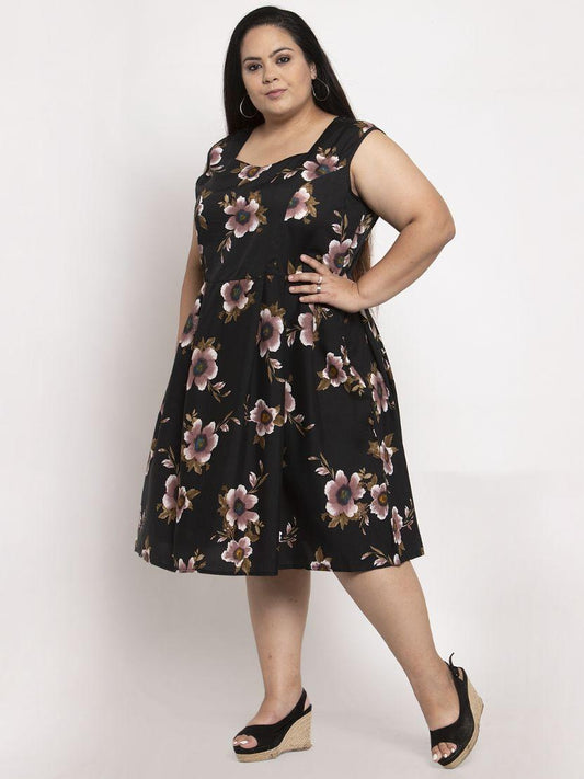 Women's Plus Size Crepe Floral Print Short Dress