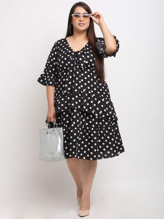 Women's Plus Size Crepe Printed Bell Sleeves Short Dress