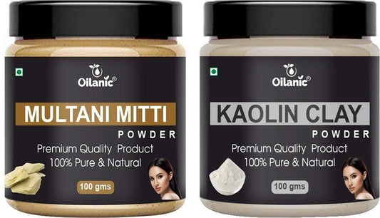Oilanic   Pure & Natural Multani Mitti & Kaolin Clay Powder- For Skin & Hair Combo Pack of 2 Jar 100gm (200gm)