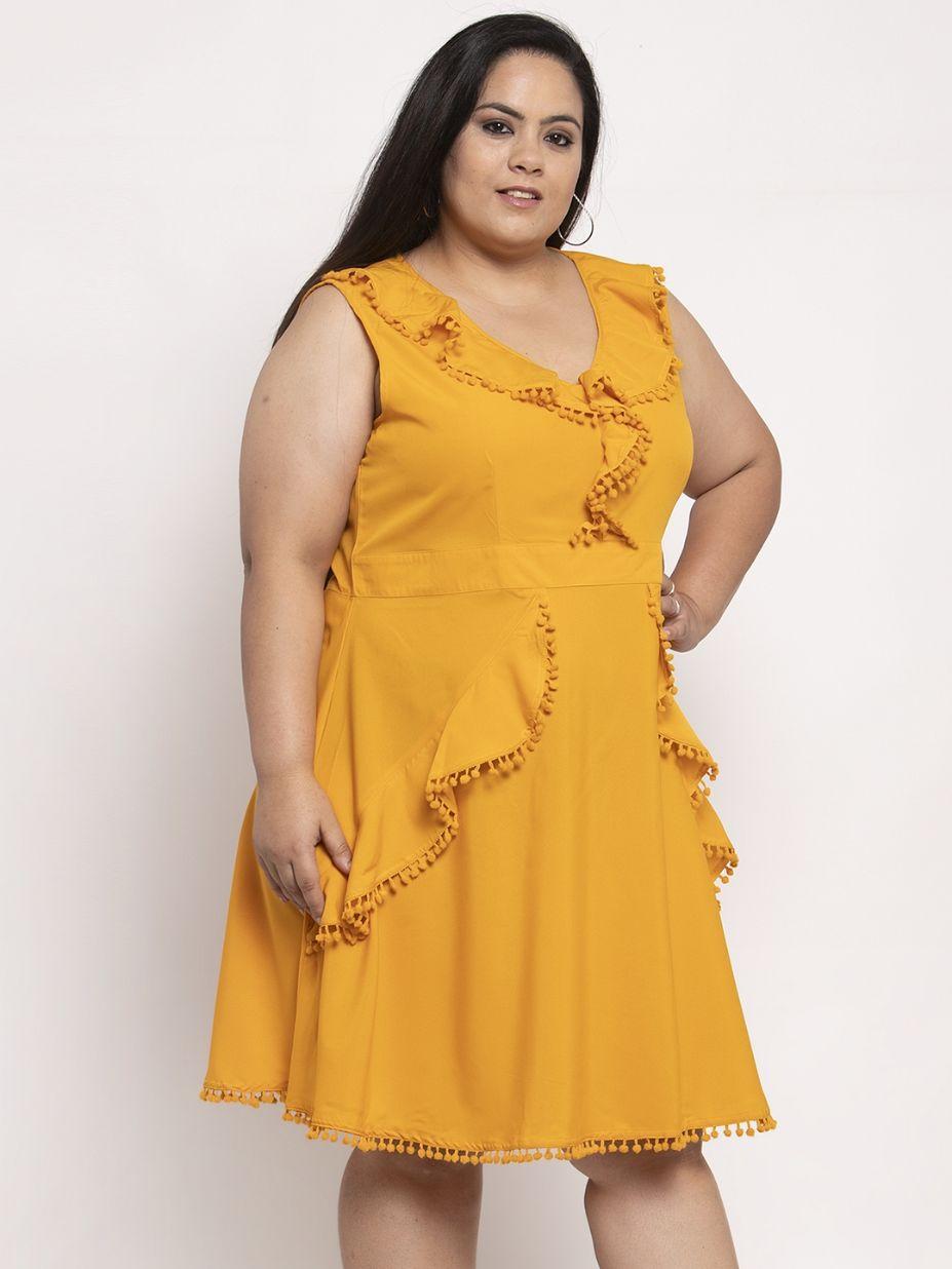 Women's Plus Size Crepe Solid Flared Sleeveless  Short Dress