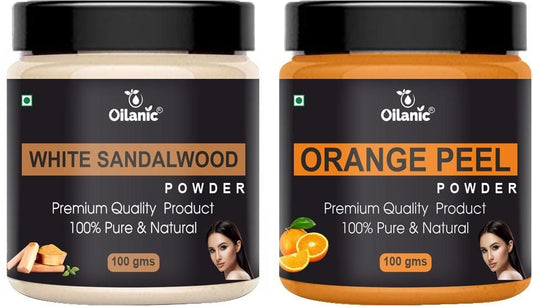 Oilanic  Pure & Natural White Sandalwood & Orange Peel Powder- For Skin & Hair Combo Pack of 2 Jar 100gm (200gm)